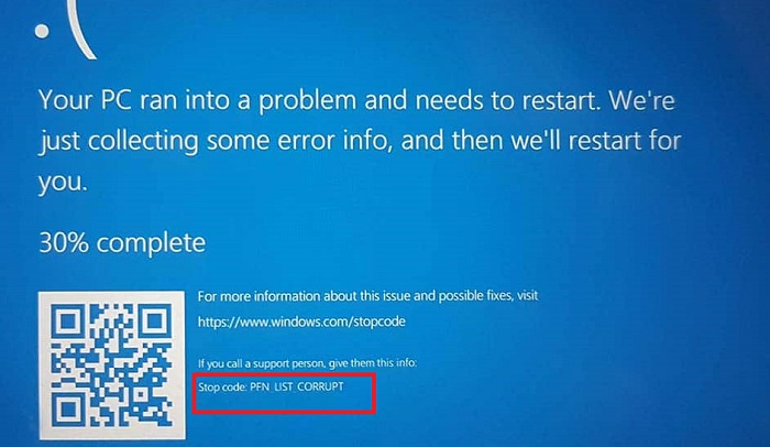 PFN List Corrupt Error in Windows 10