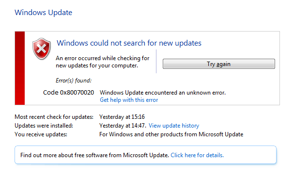 [SOLVED] Windows Update Error 0x80070020